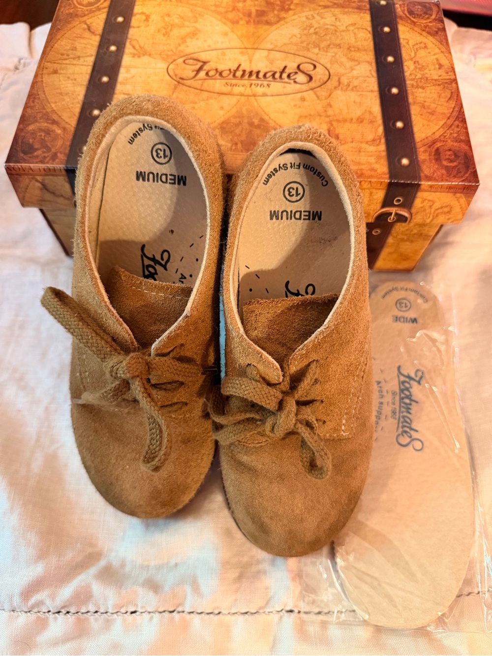 Footmates Boy’s “Dirty Buck” Suede Lace-Up Shoes in Camel Brown